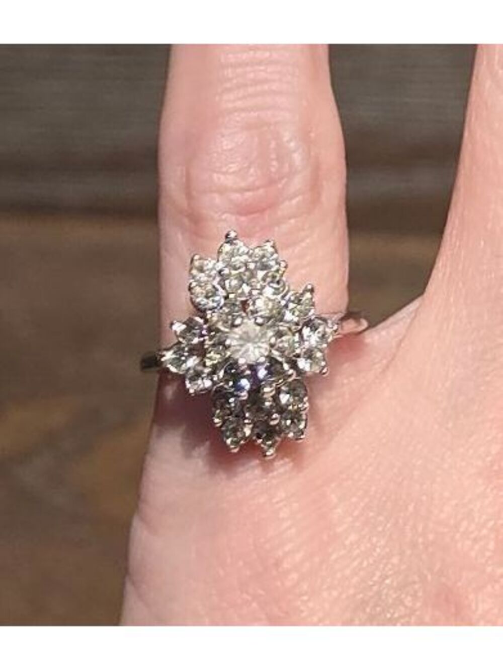 Vintage Waterfall Cluster Cocktail ring sz 5 18K White Gold HGE